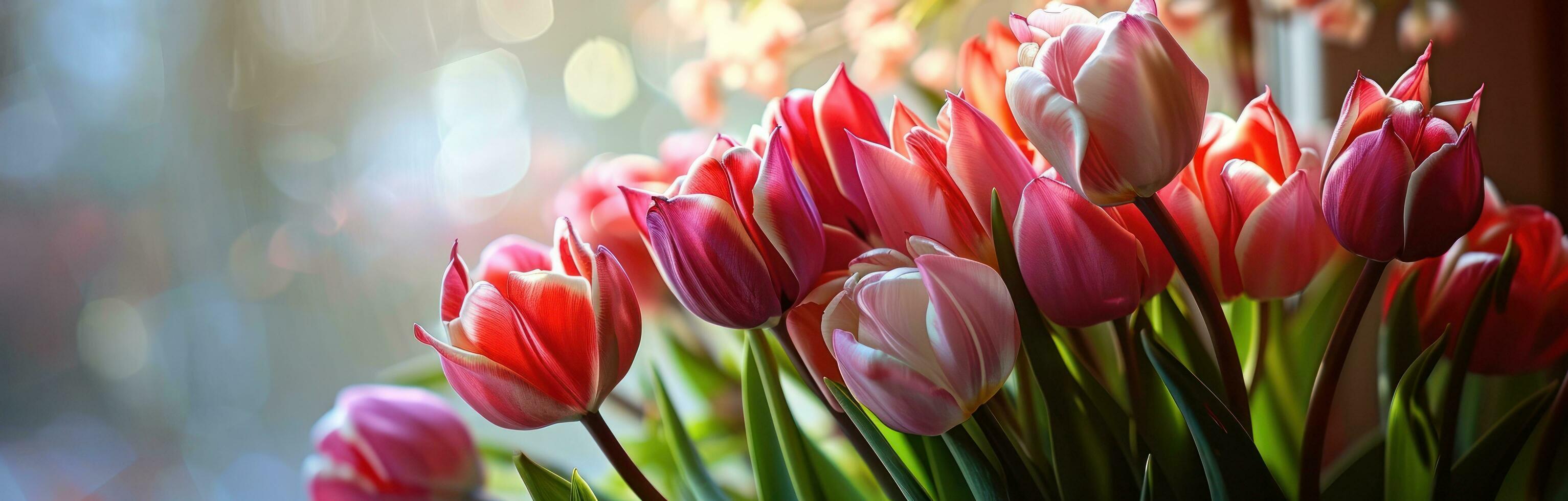 ai gegenereerd een bundel van tulpen zijn geplaatst in een arrangement foto