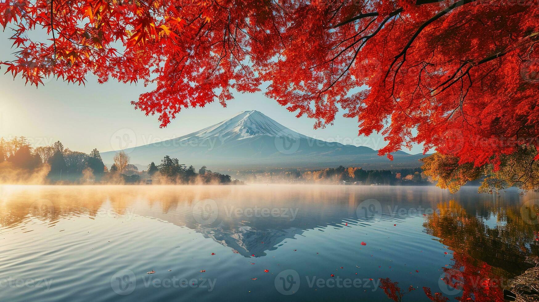ai gegenereerd fuji berg en meer kawaguchiko in herfst seizoen, Japan foto