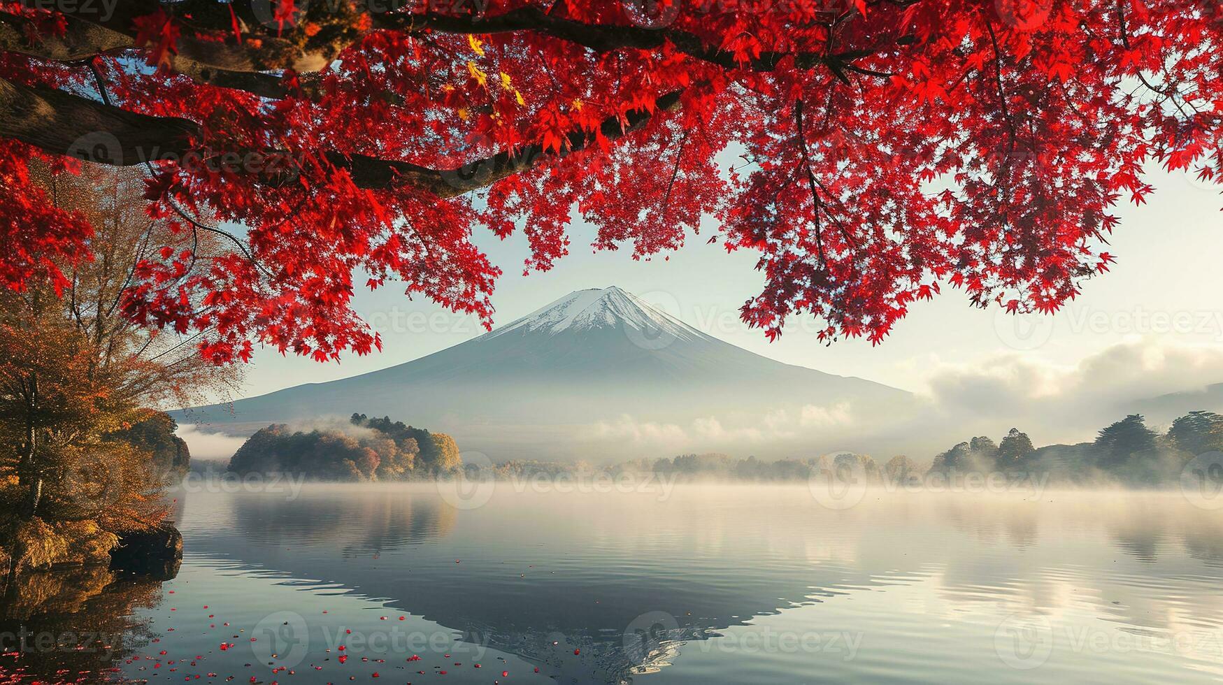 ai gegenereerd fuji berg en meer kawaguchiko in herfst seizoen, Japan foto