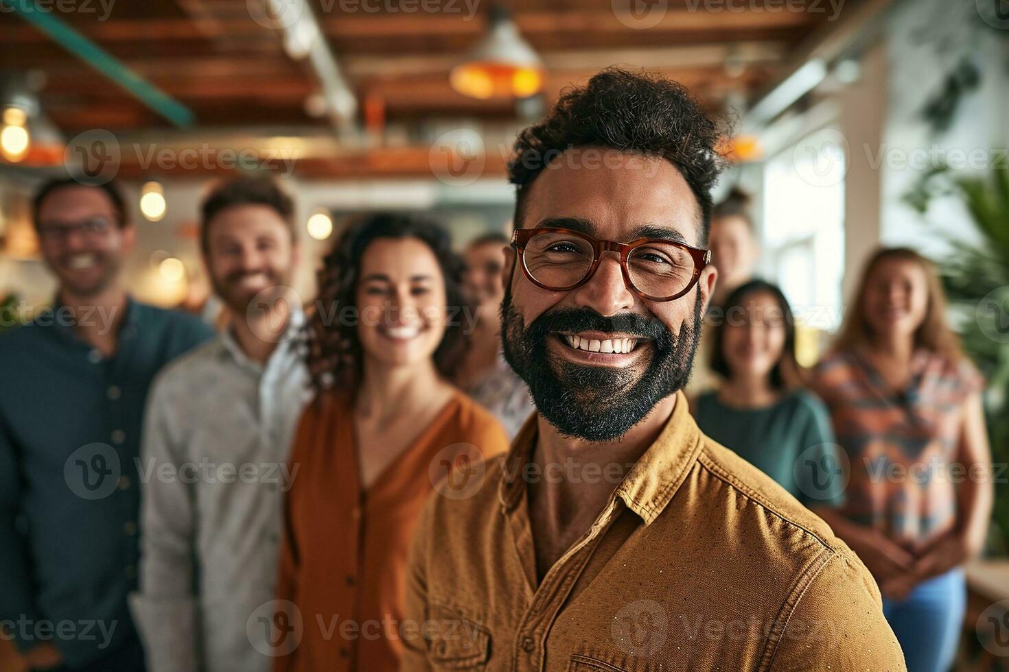 ai gegenereerd groep van bedrijf mensen hebben een vergadering Bij creatief kantoor foto