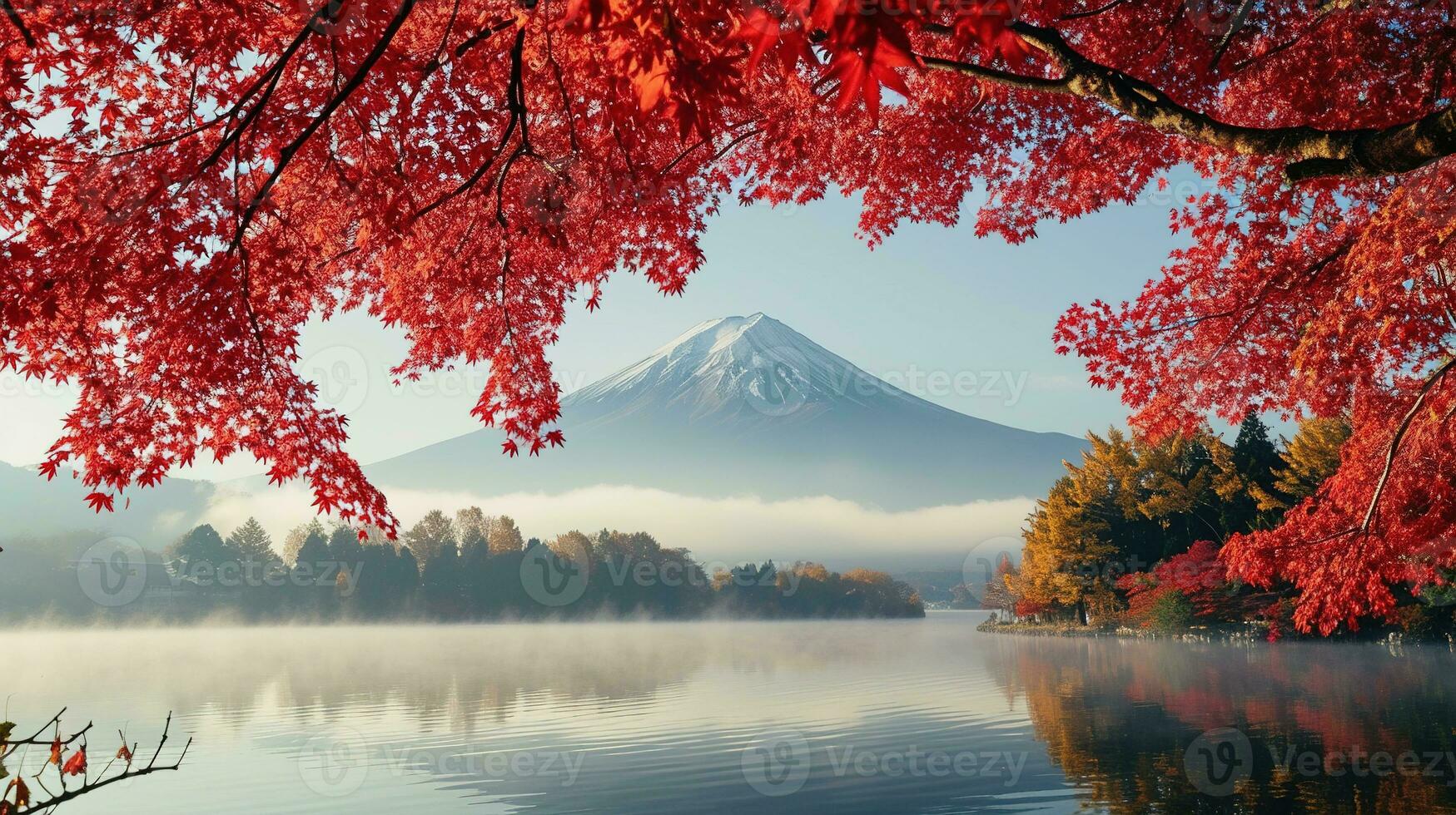 ai gegenereerd fuji berg en meer kawaguchiko in herfst seizoen, Japan foto