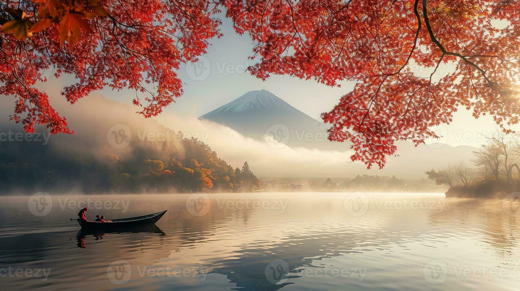 ai gegenereerd fuji berg en meer kawaguchiko in herfst seizoen, Japan foto