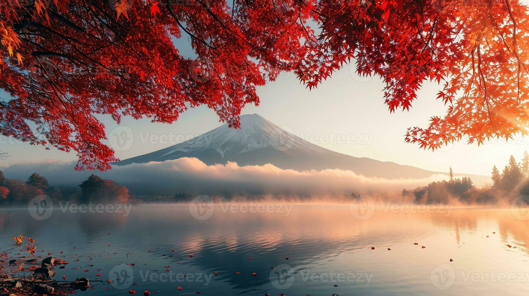 ai gegenereerd fuji berg en meer kawaguchiko in herfst seizoen, Japan foto