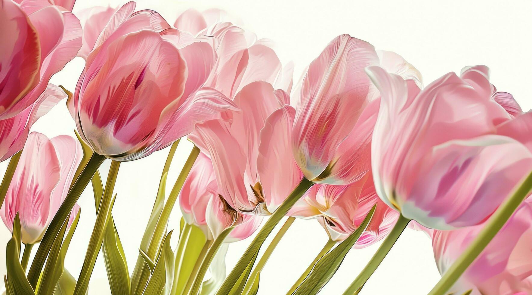 ai gegenereerd roze tulpen tegen een wit achtergrond foto