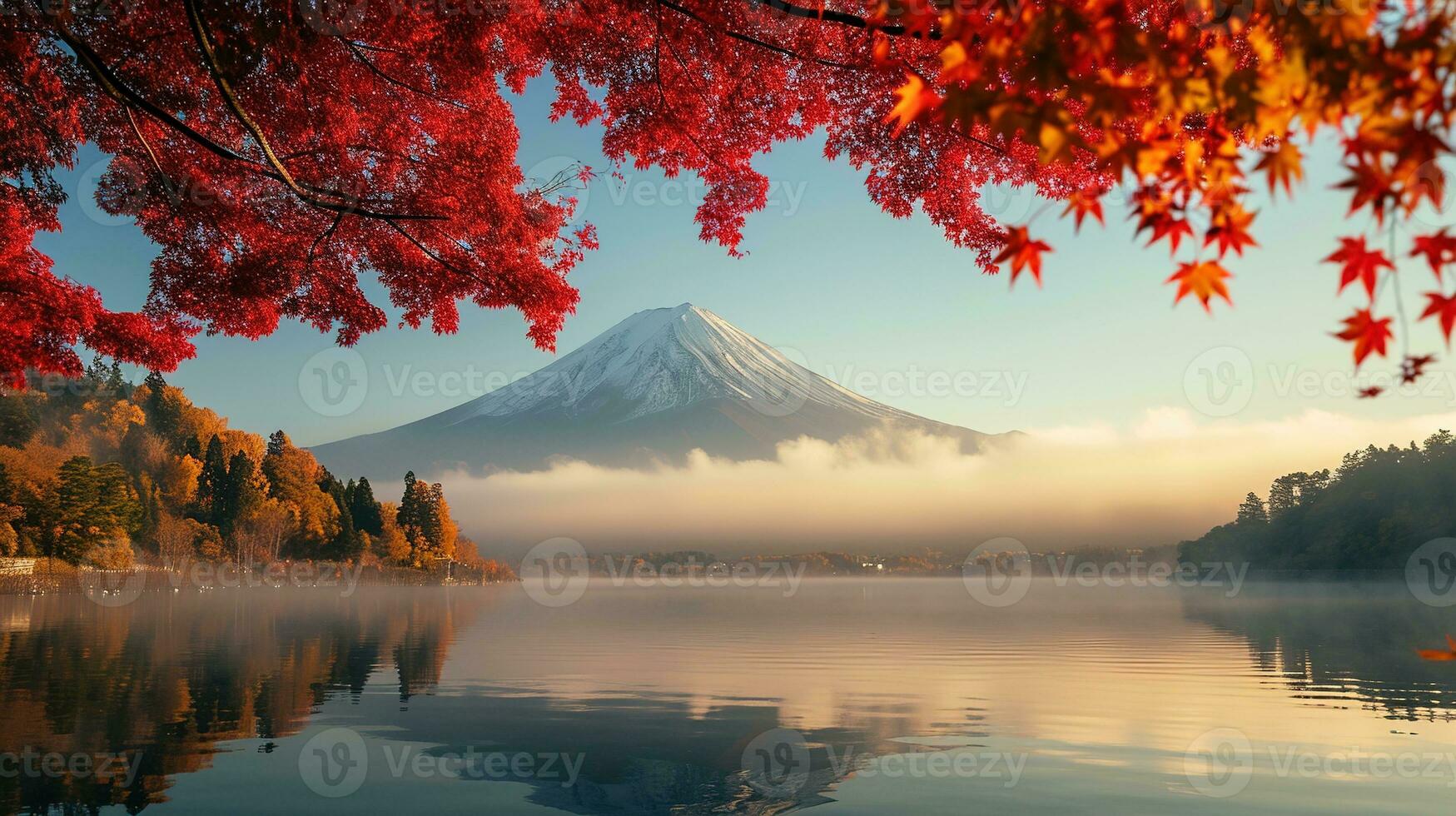 ai gegenereerd fuji berg en meer kawaguchiko in herfst seizoen, Japan foto