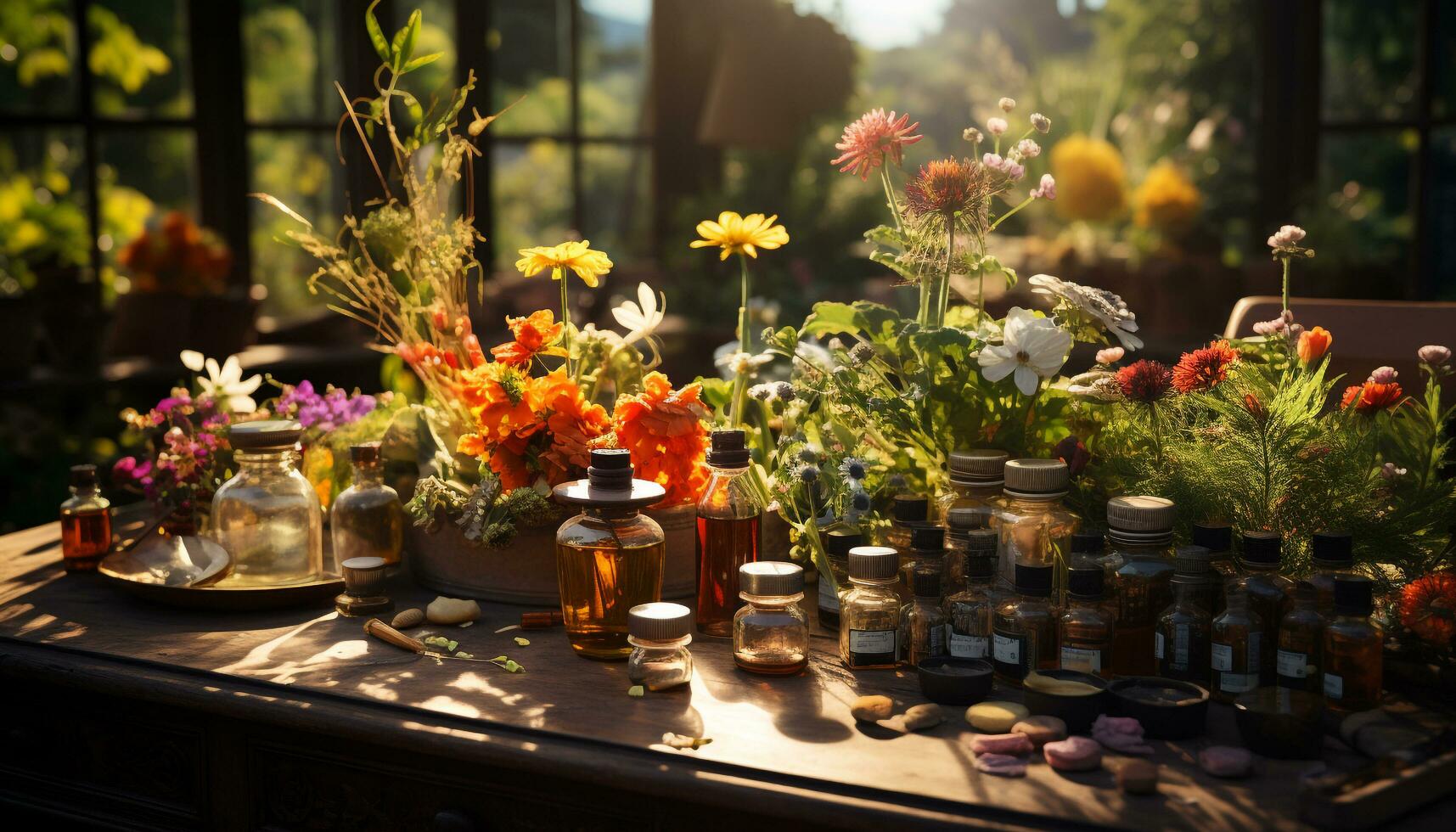 ai gegenereerd versheid in natuur kruiden geneesmiddel, ontspanning, en aromatherapie buitenshuis gegenereerd door ai foto