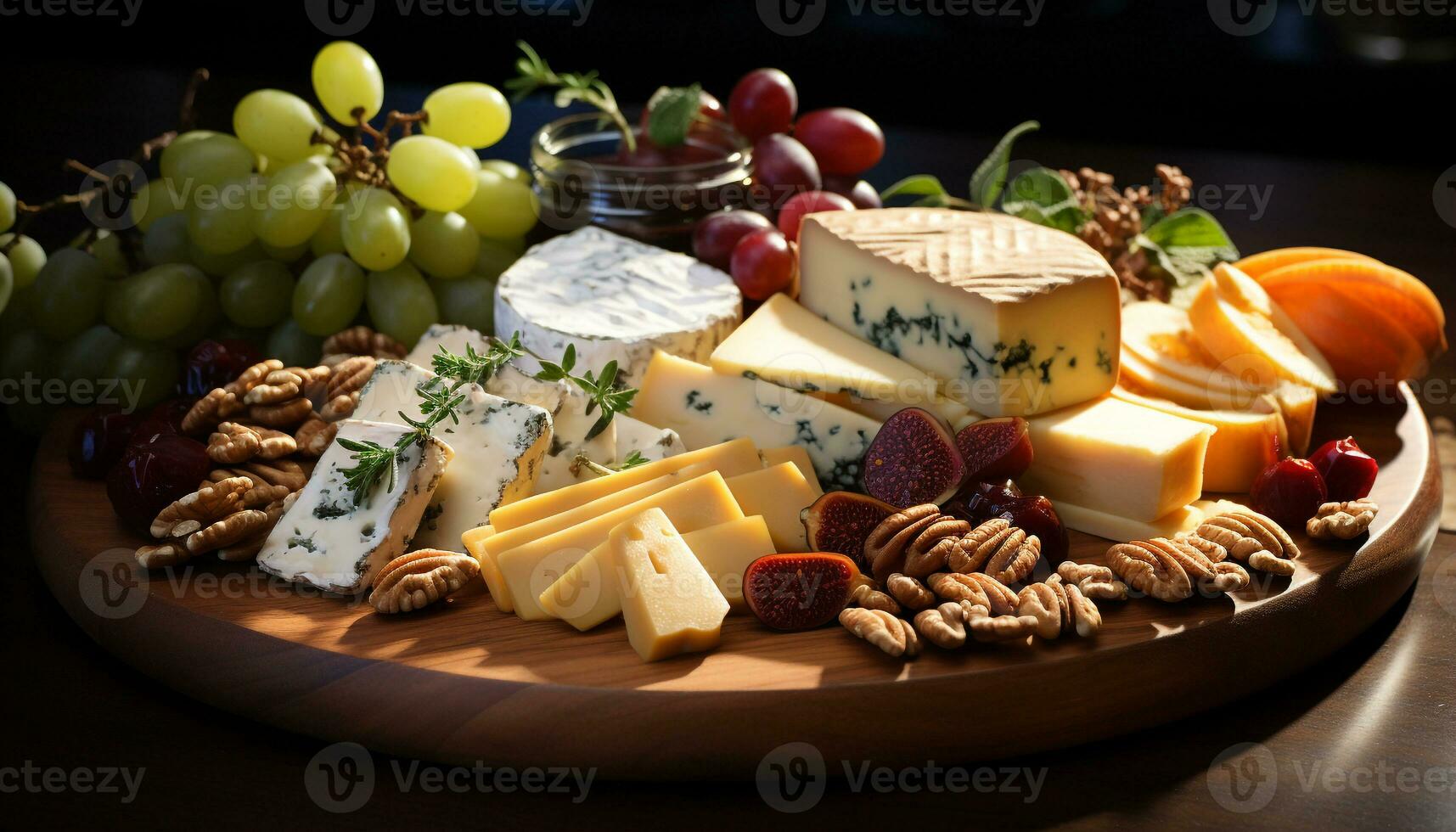 ai gegenereerd fijnproever Frans voedsel Camembert, Brie, Gouda, Cheddar, Parmezaanse kaas gegenereerd door ai foto