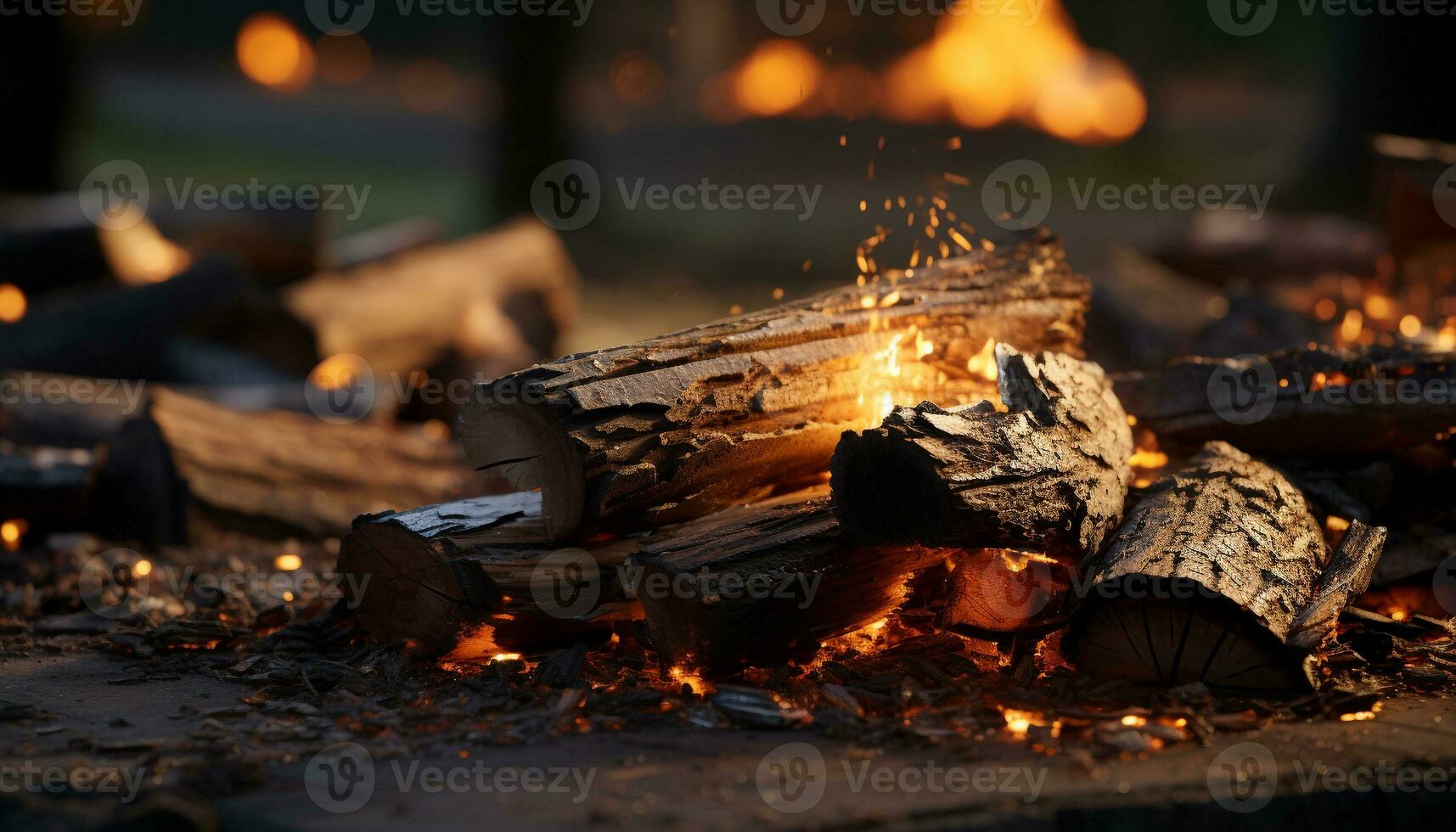 ai gegenereerd gloeiend vreugdevuur verlicht donker Woud, natuur vurig inferno gegenereerd door ai foto