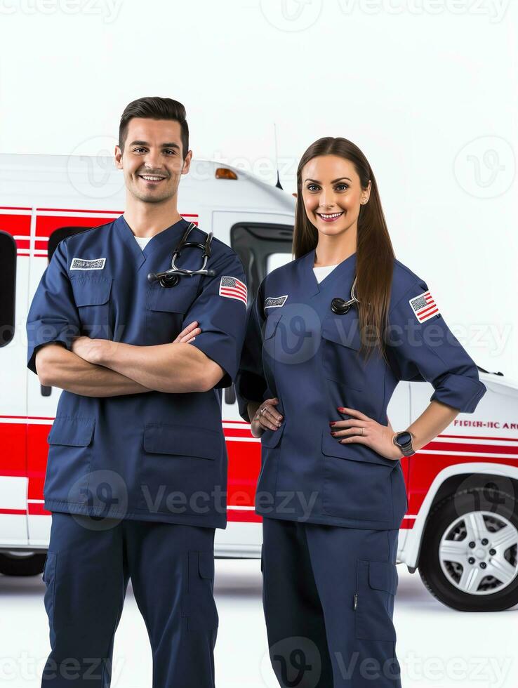 ai gegenereerd toegewijd mannetje paramedicus Aan plicht, ai gegenereerd foto