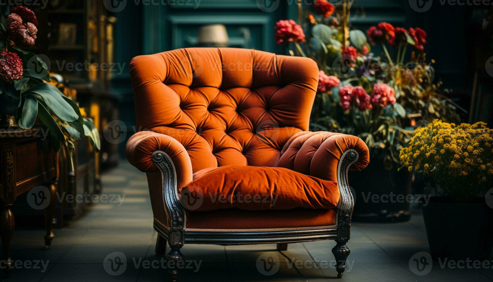 ai gegenereerd comfortabel fauteuil in een modern leven kamer met elegant decor gegenereerd door ai foto