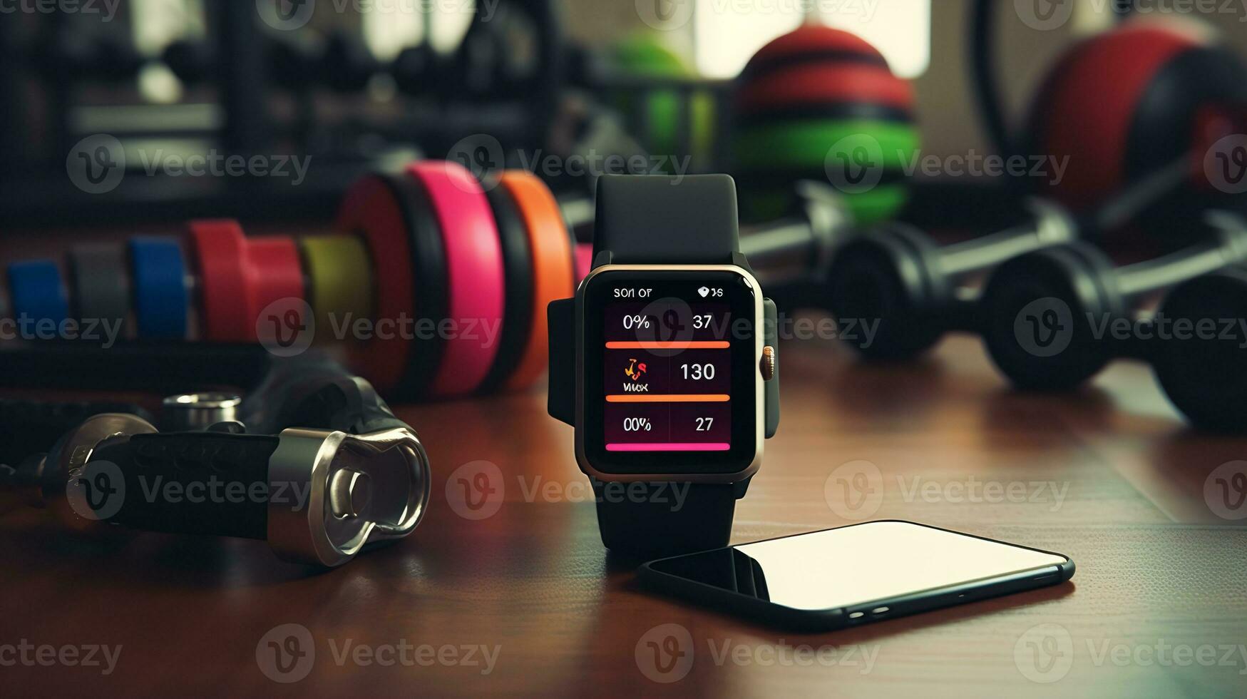 ai gegenereerd geschiktheid SmartWatch mockup Aan Sportschool mat voor actief levensstijl - ai gegenereerd foto