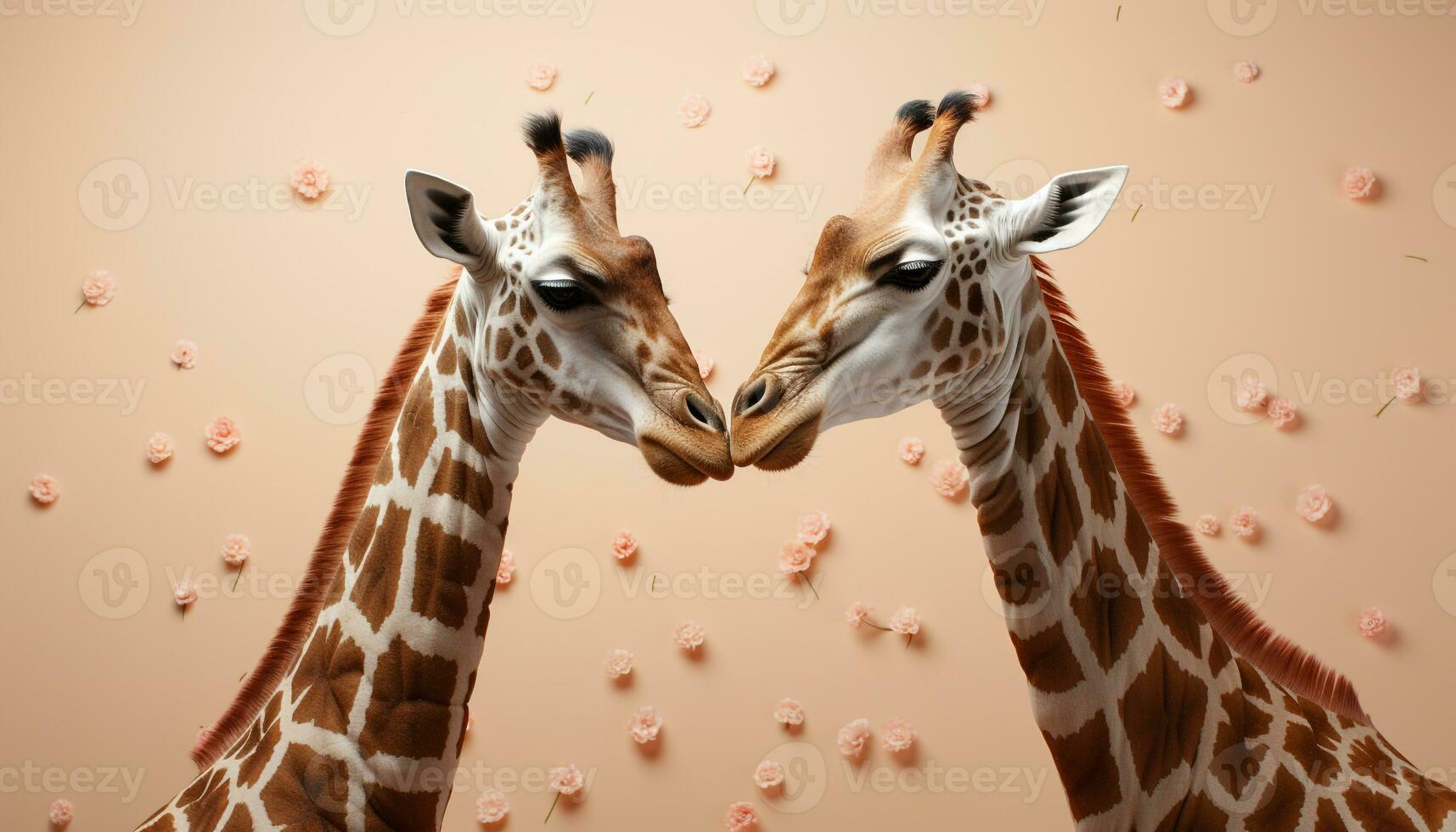 ai gegenereerd twee giraffen staand in de savanne, op zoek Bij camera gegenereerd door ai foto