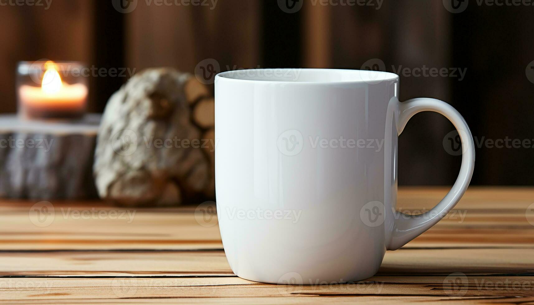 ai gegenereerd houten tafel met koffie beker, heet drankje, en versheid gegenereerd door ai foto