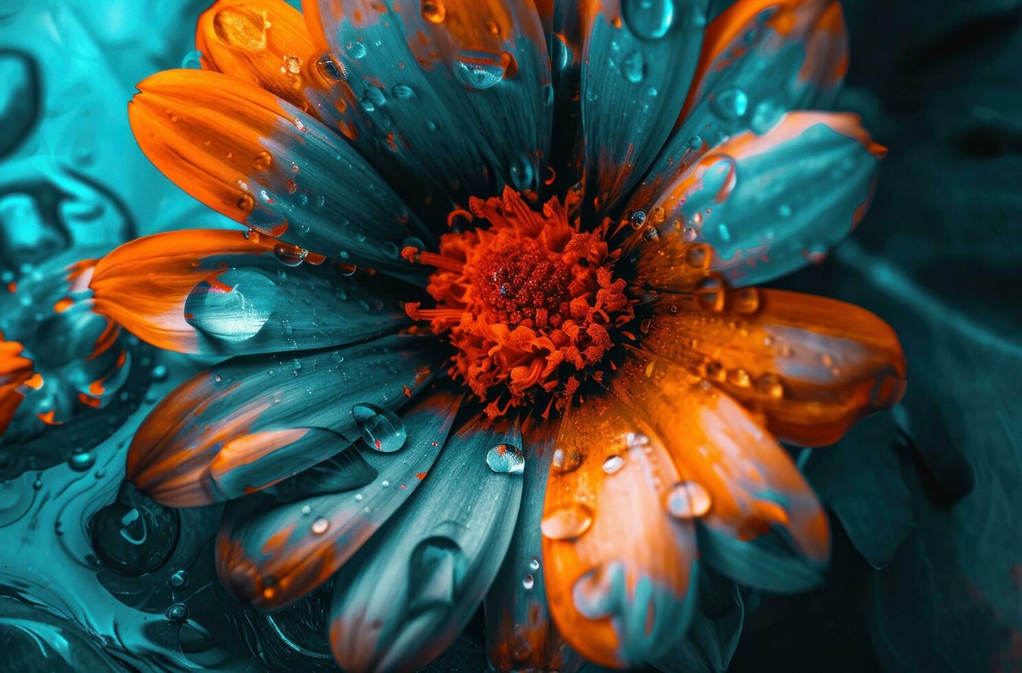 ai gegenereerd een oranje en blauw bloem in de lucht, foto