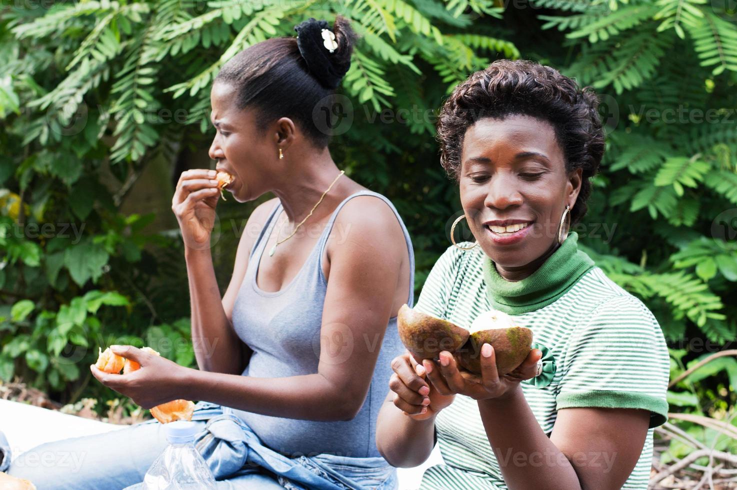 twee jonge vrouwen picknicken foto