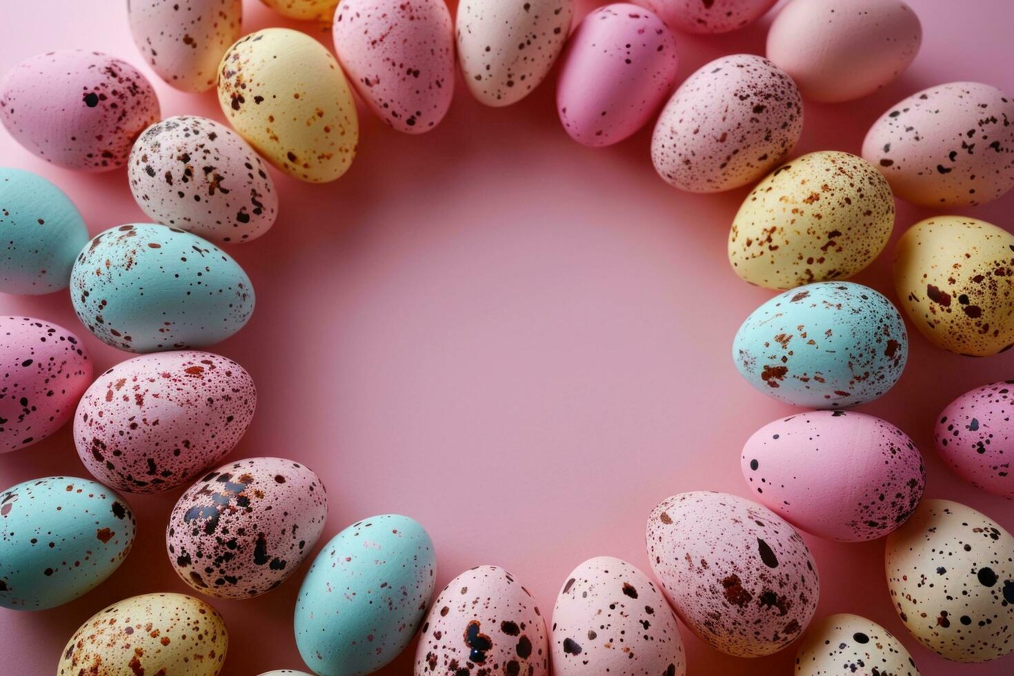 ai gegenereerd kleurrijk Pasen eieren vormen een circulaire kader foto