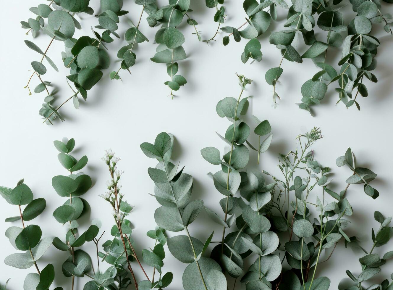 ai gegenereerd groen eucalyptus fabriek geïsoleerd Aan wit achtergrond top visie foto