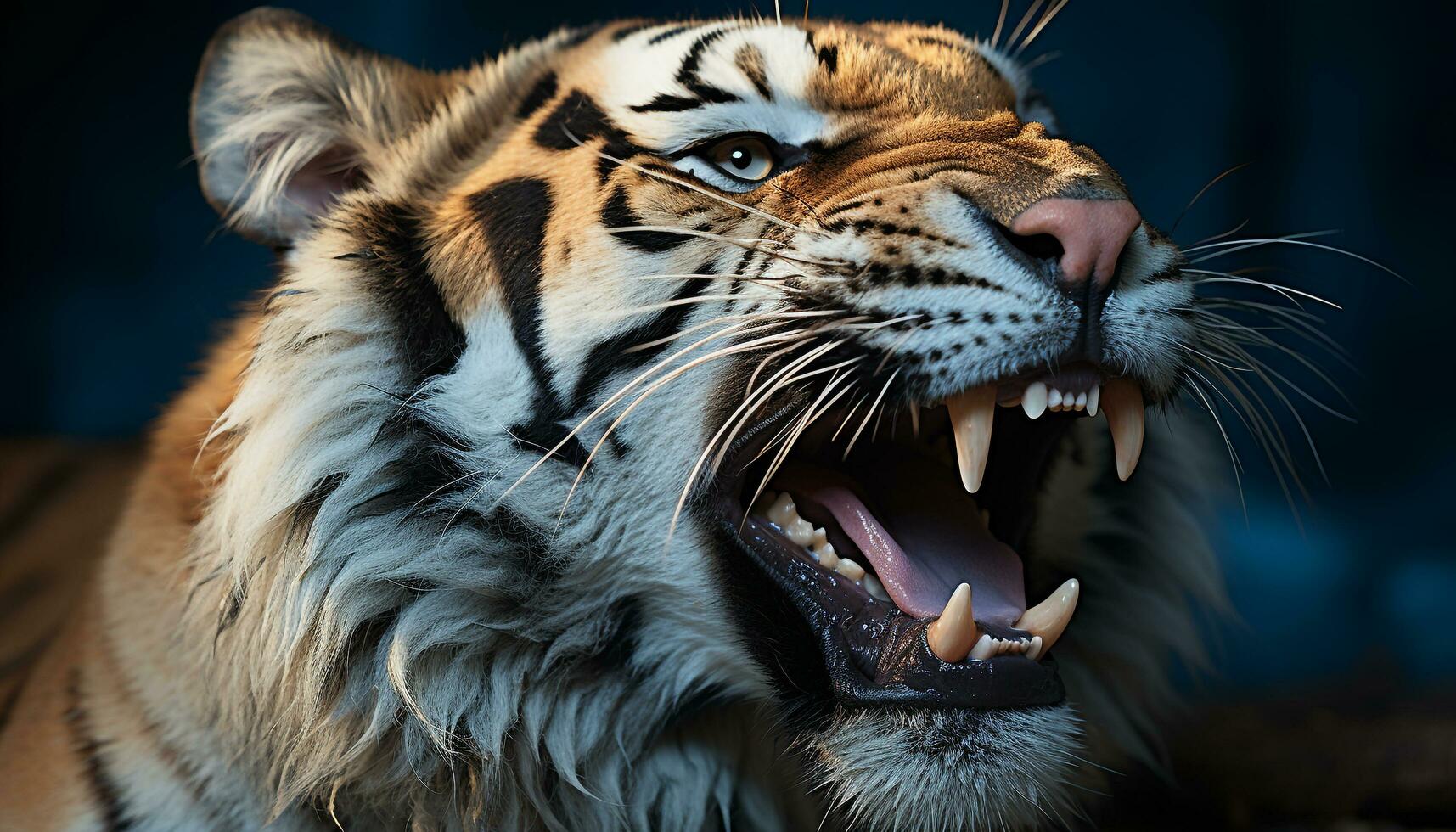 ai gegenereerd majestueus Bengalen tijger brullend, woest en woedend in de wild gegenereerd door ai foto