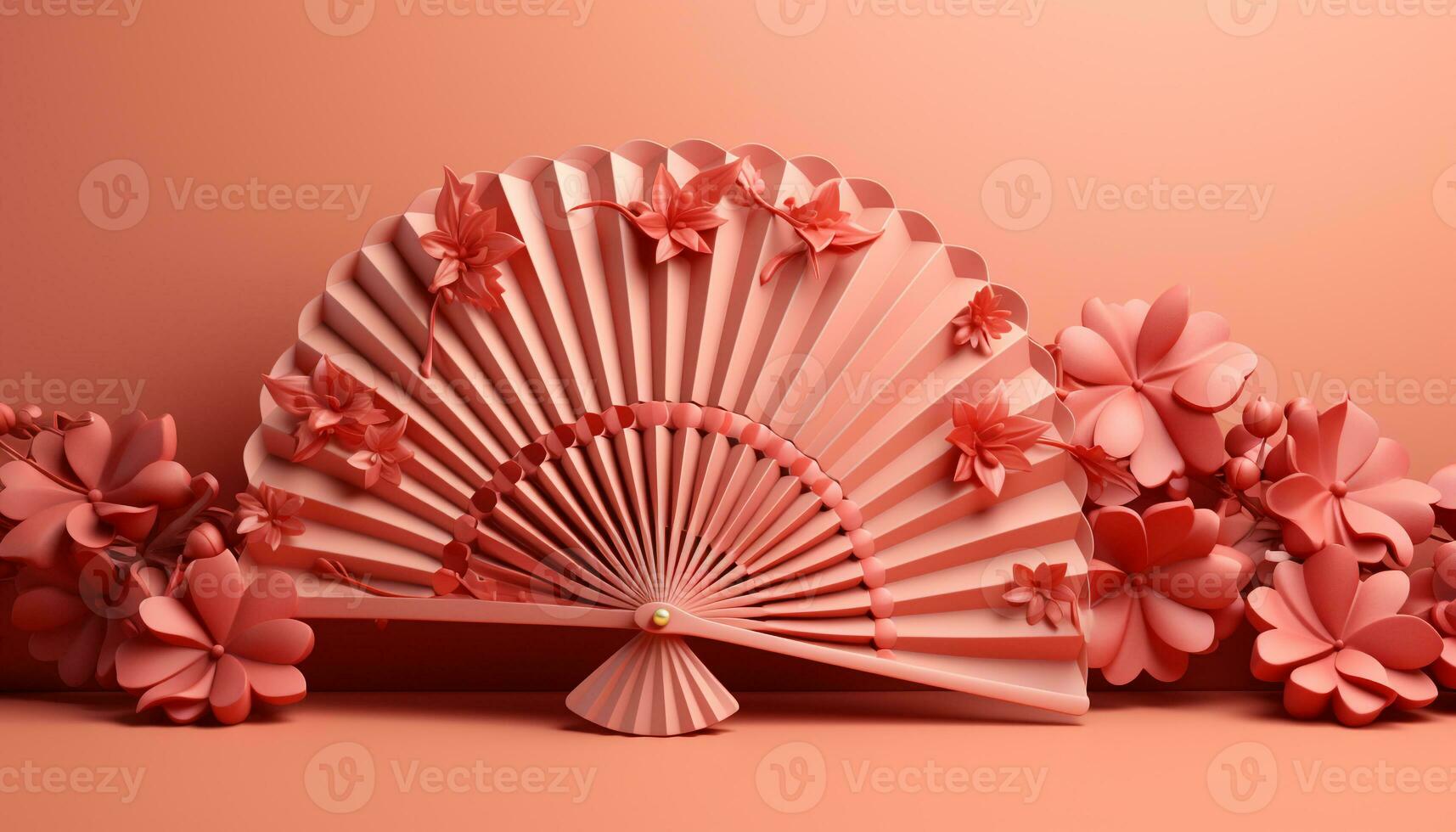 ai gegenereerd een mooi roze gevouwen papier fan, een zomer souvenir gegenereerd door ai foto