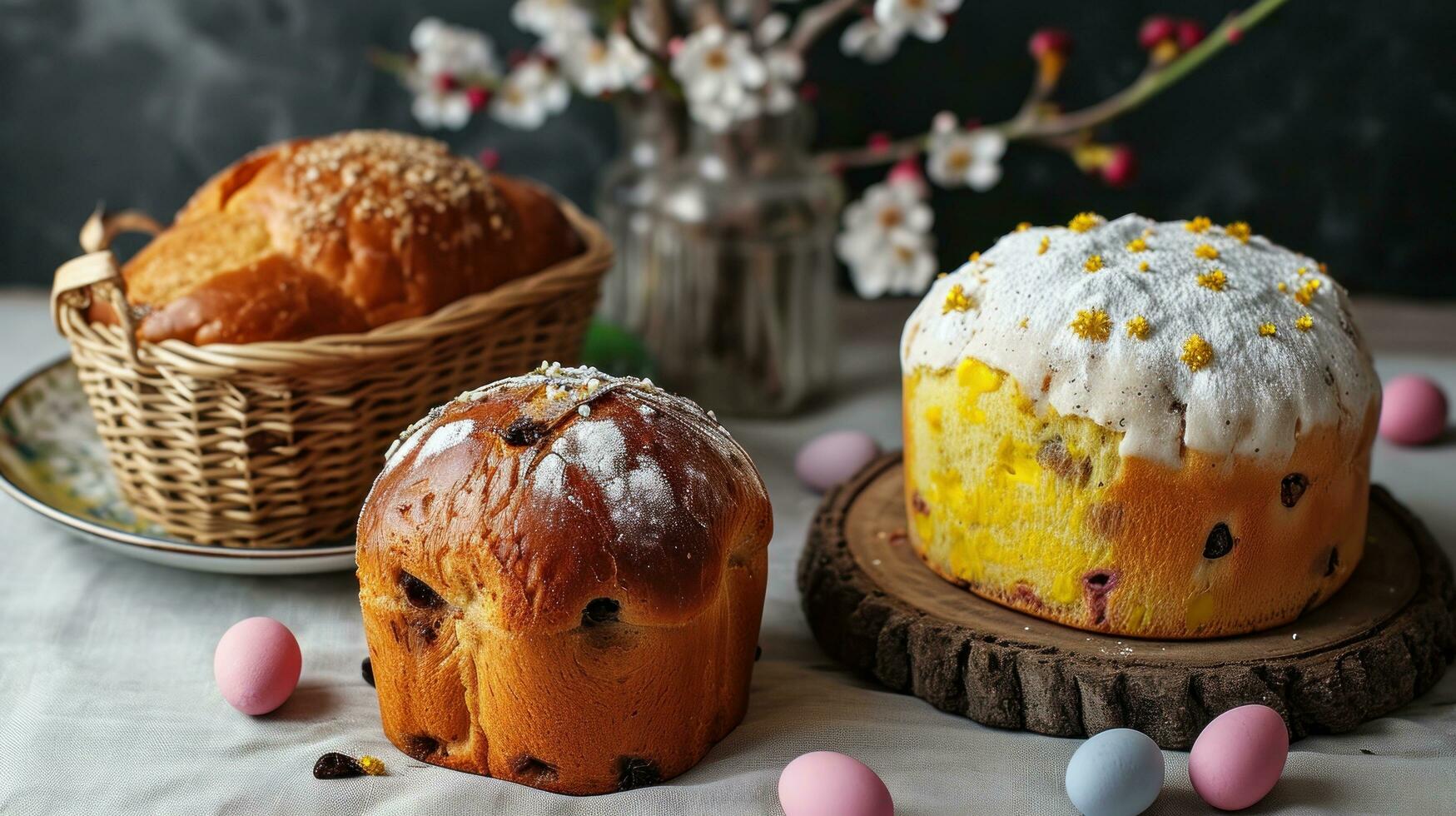 ai gegenereerd kulich en Paska Pasen brood foto