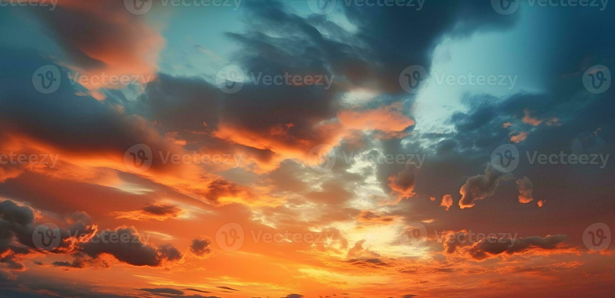 ai gegenereerd de mooi zonsondergang visie met de blauw lucht en wolken in zomer foto