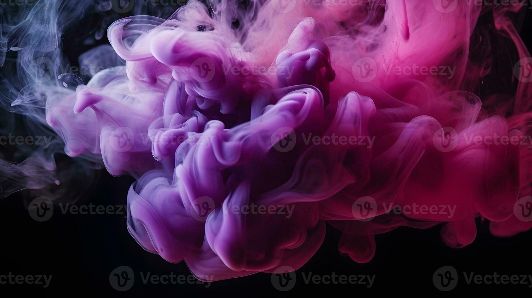 ai gegenereerd Purper en blauw kleuren mengen, rook effect in water. dik kleurrijk rook Purper, roze, rood, blauw Aan een zwart geïsoleerd achtergrond foto