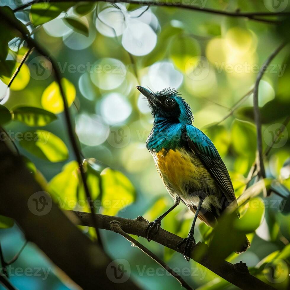 ai gegenereerd fotograaf van een mooi kleurrijk vogel in de amazon regenwoud in Brazilië foto