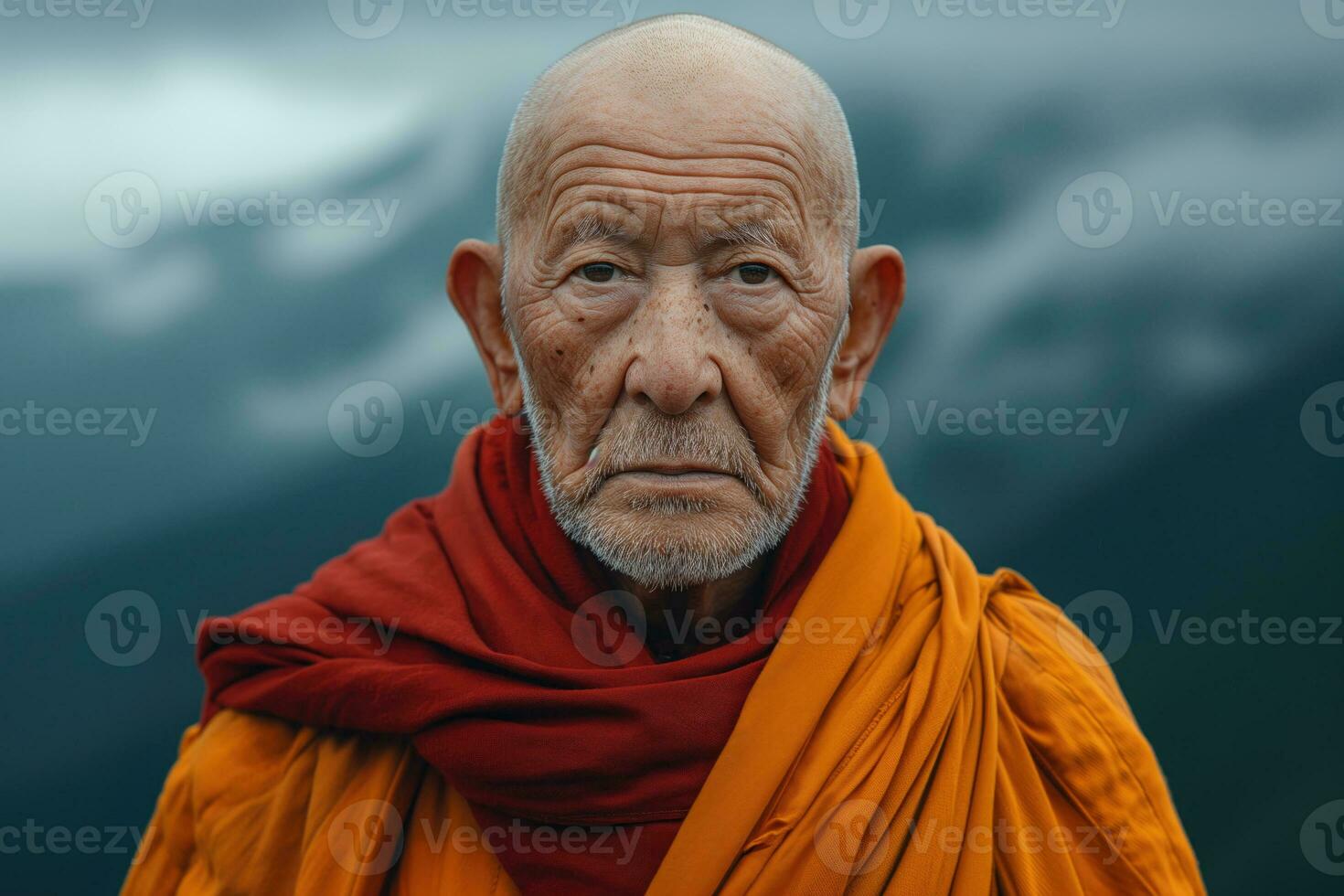 ai gegenereerd portret van een ouderen boeddhistisch monnik foto