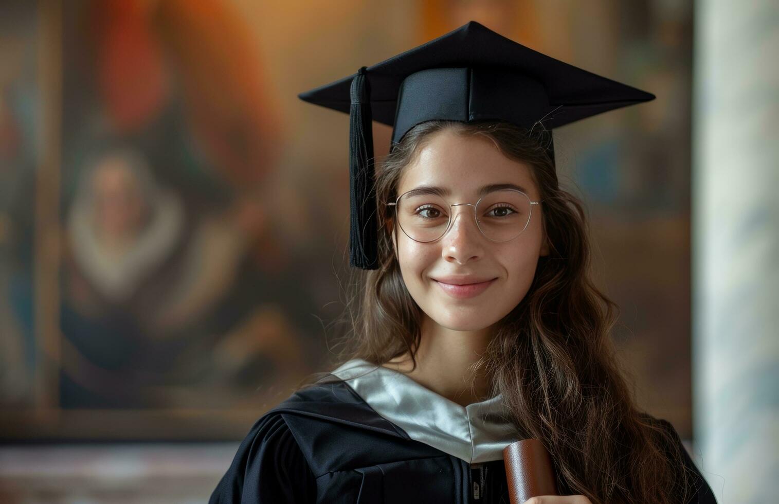 ai gegenereerd een leerling is Holding haar diploma foto