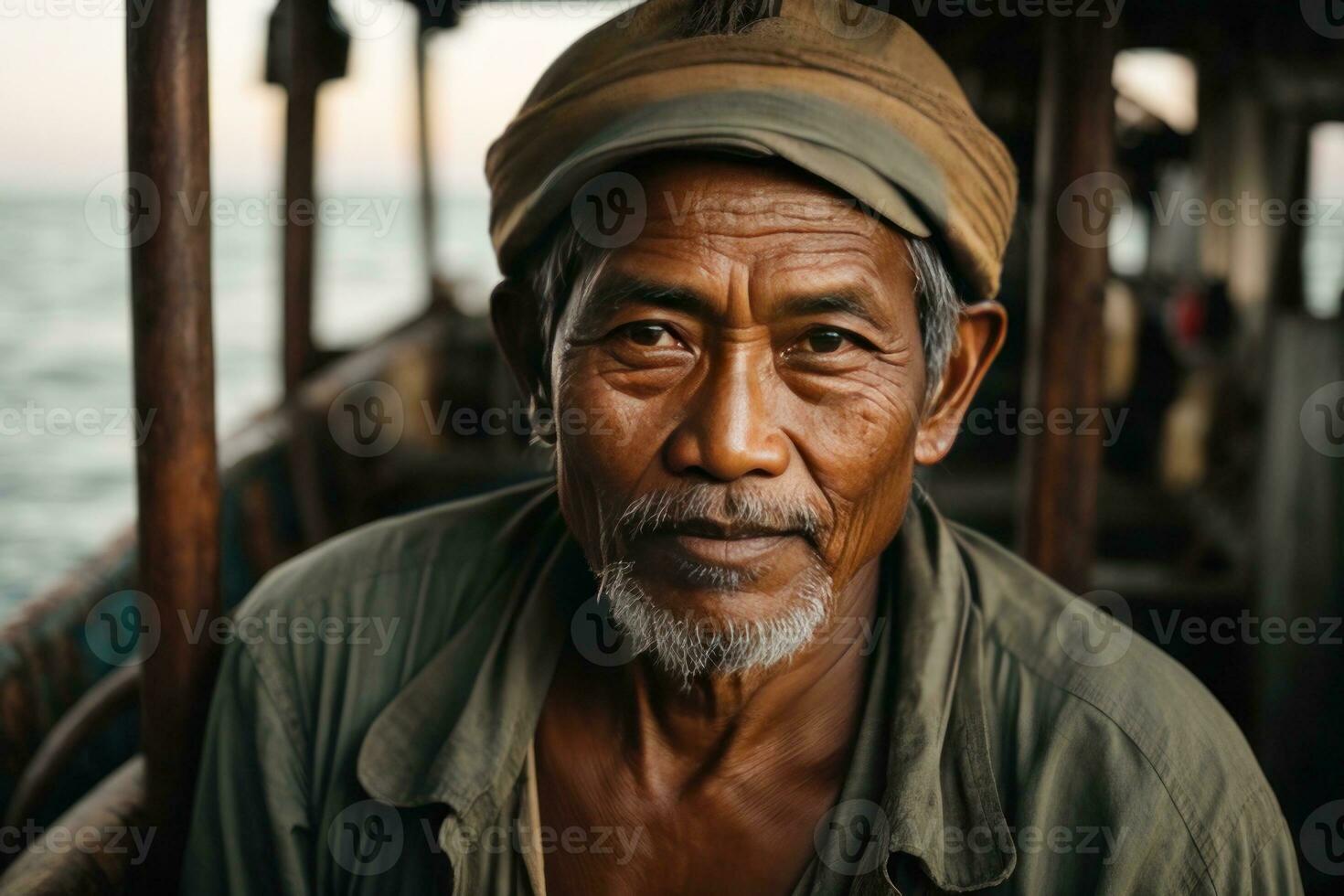 ai gegenereerd verhalen van de zee vastleggen de essence van een Indonesisch visser foto