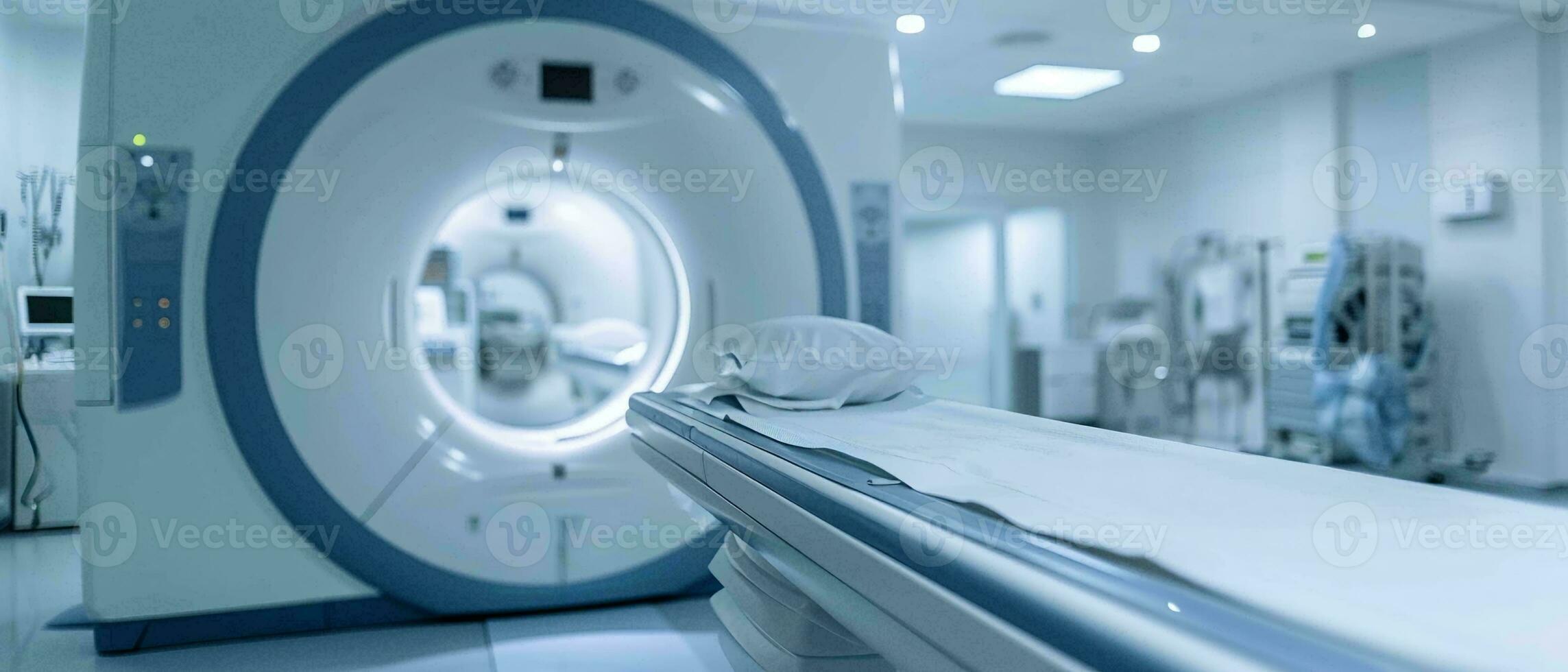 ai gegenereerd Geavanceerd mri of ct scannen medisch diagnose machine Bij ziekenhuis laboratorium foto