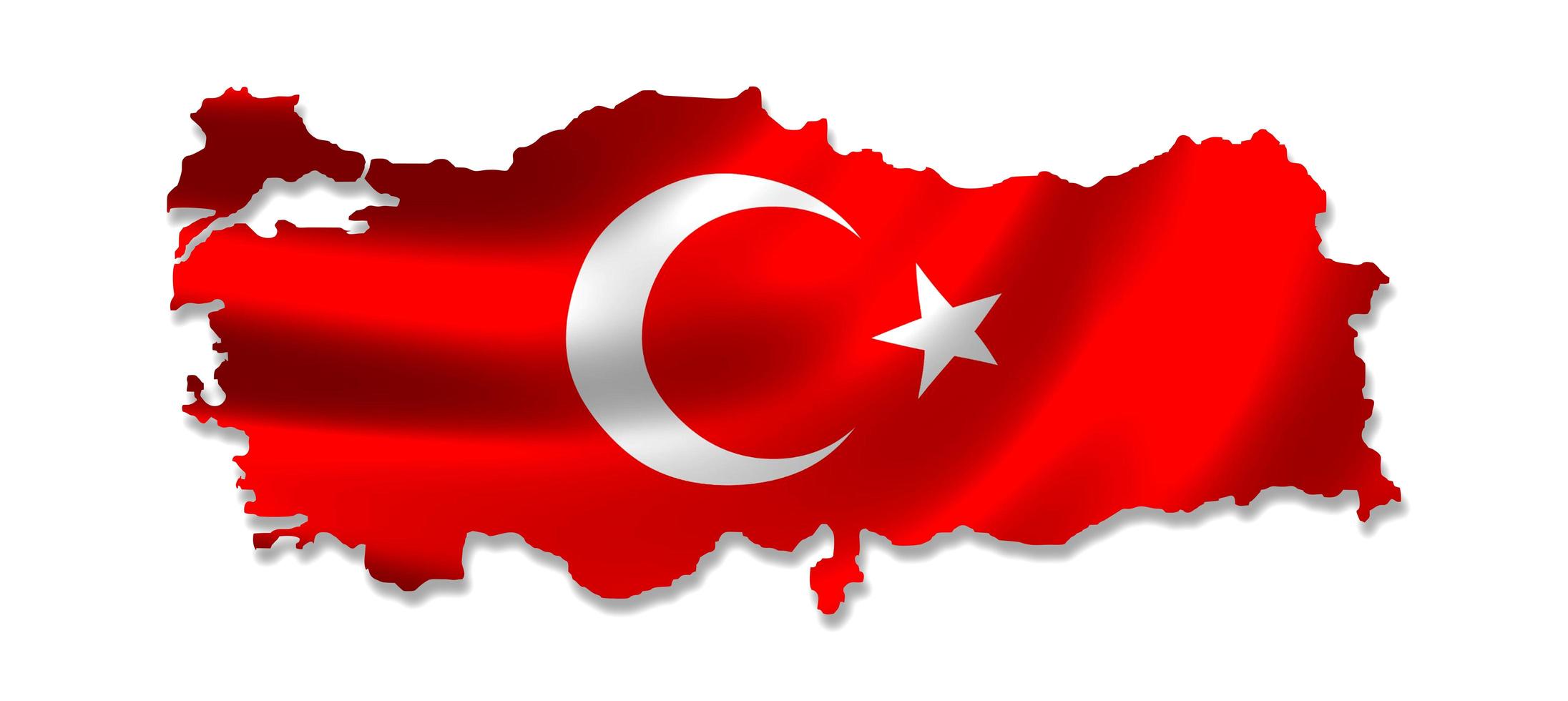 kaart van Turkije en nationale vlag symbolen, witte achtergrond. foto