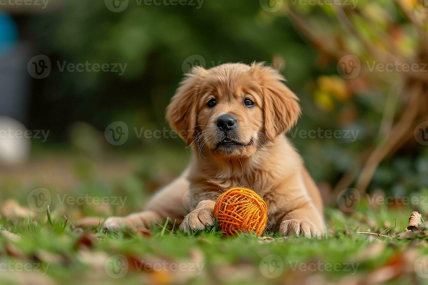 ai gegenereerd gouden retriever hond puppy spelen met speelgoed- foto