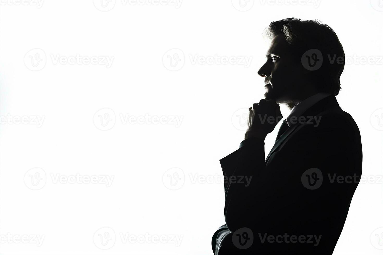 ai gegenereerd silhouet van een denken zakenman Aan geïsoleerd wit achtergrond foto