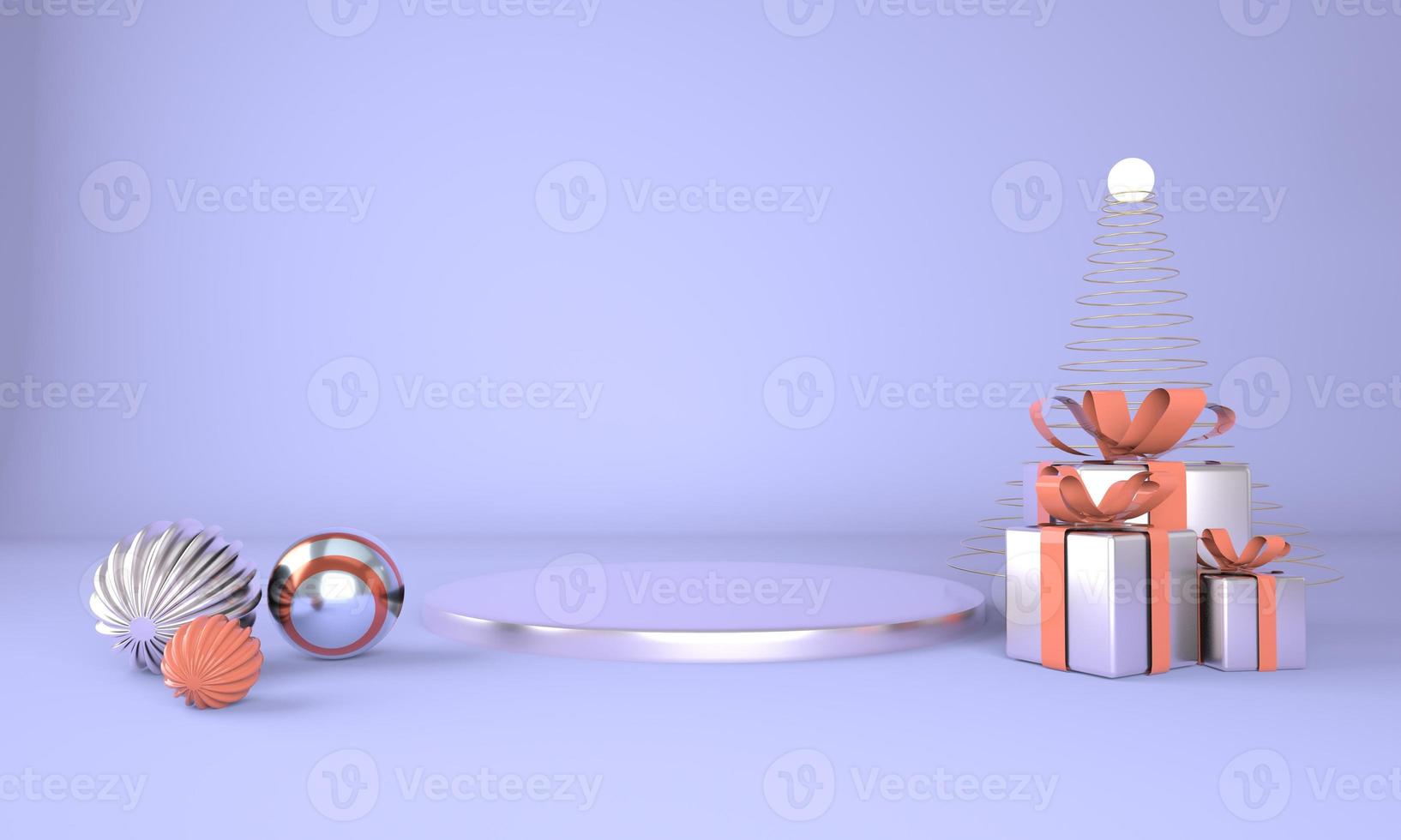 kerstachtergrond met kerstboom en podium voor productweergave. 3D-rendering. foto