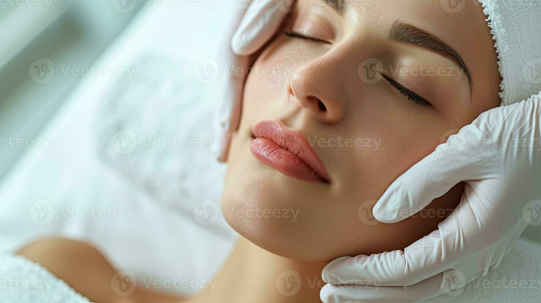 ai gegenereerd generatief ai, schoonheid injecties, gezicht contour correctie in cosmetologie, jong vrouw krijgt schoonheid gelaats injecties in salon foto