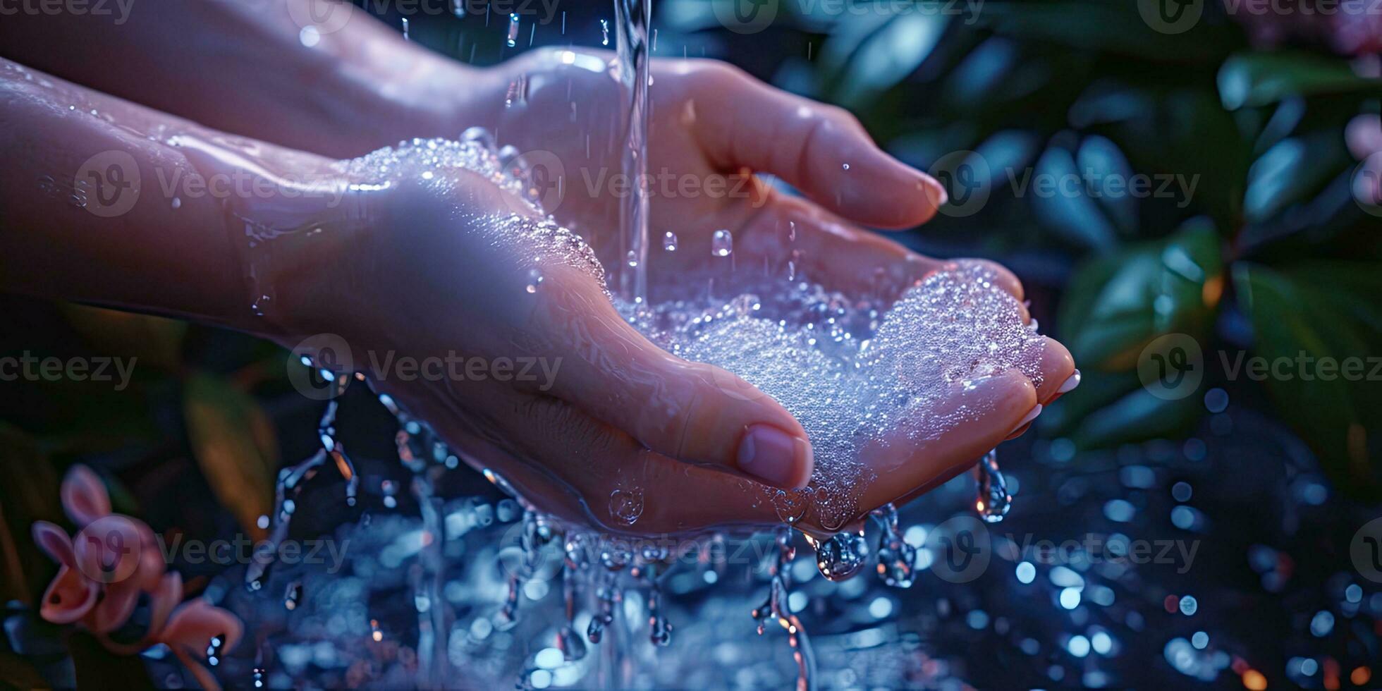 ai gegenereerd generatief ai, persoon het wassen handen met zeep en water Bij wasbak, hygiëne concept foto