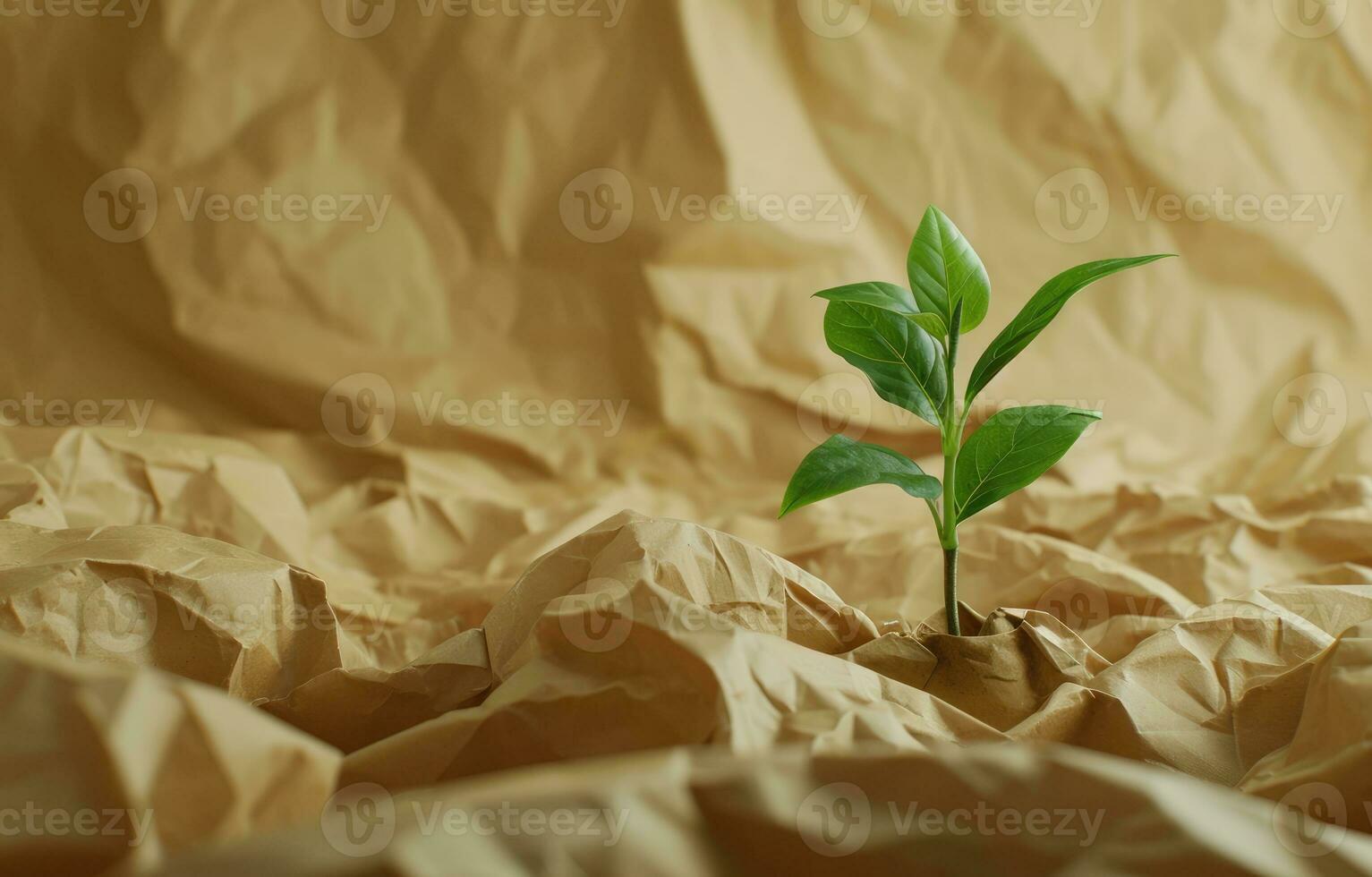 ai gegenereerd generatief ai, fabriek spruit met groen bladeren groeit van gerecycled papier. ecologisch, nul afval, plastic vrij en milieu concept foto