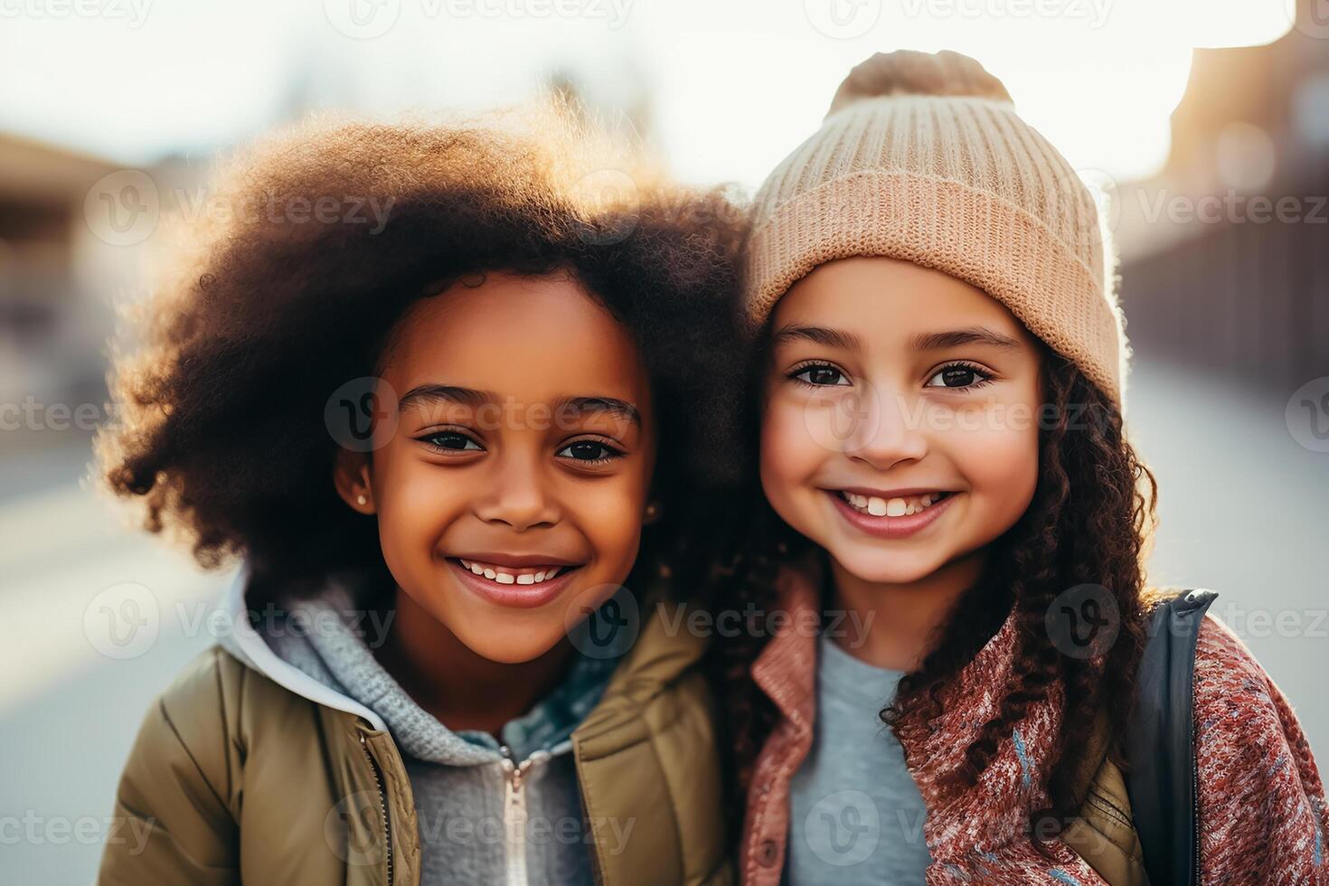 ai gegenereerd twee gelukkig zwart meisjes lachend en knuffelen elk andere foto