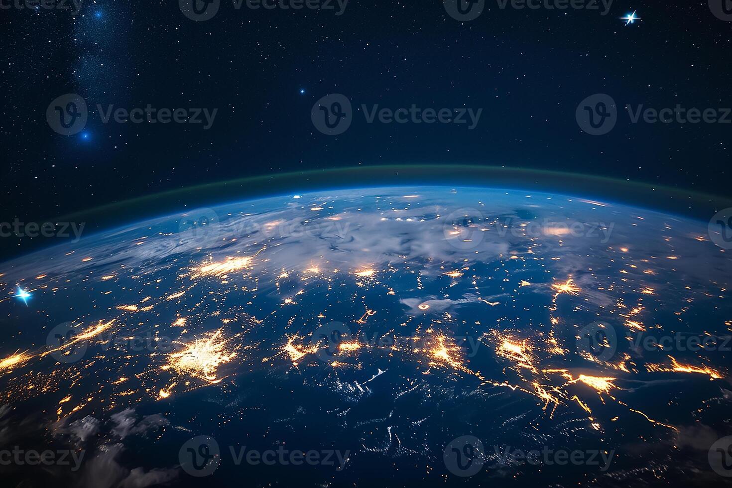 ai gegenereerd detailopname de planeet aarde visie Bij nacht en stad verlichting foto