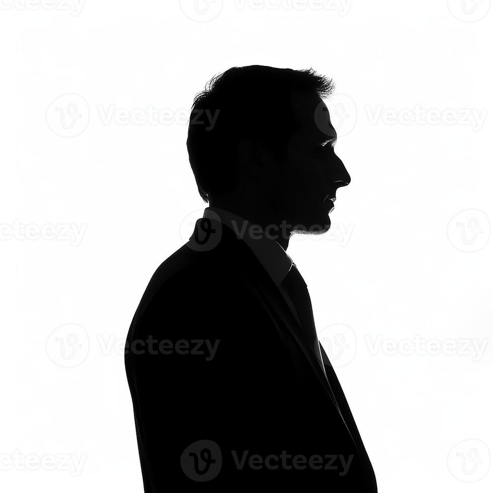 ai gegenereerd silhouet van een denken zakenman Aan geïsoleerd wit achtergrond foto