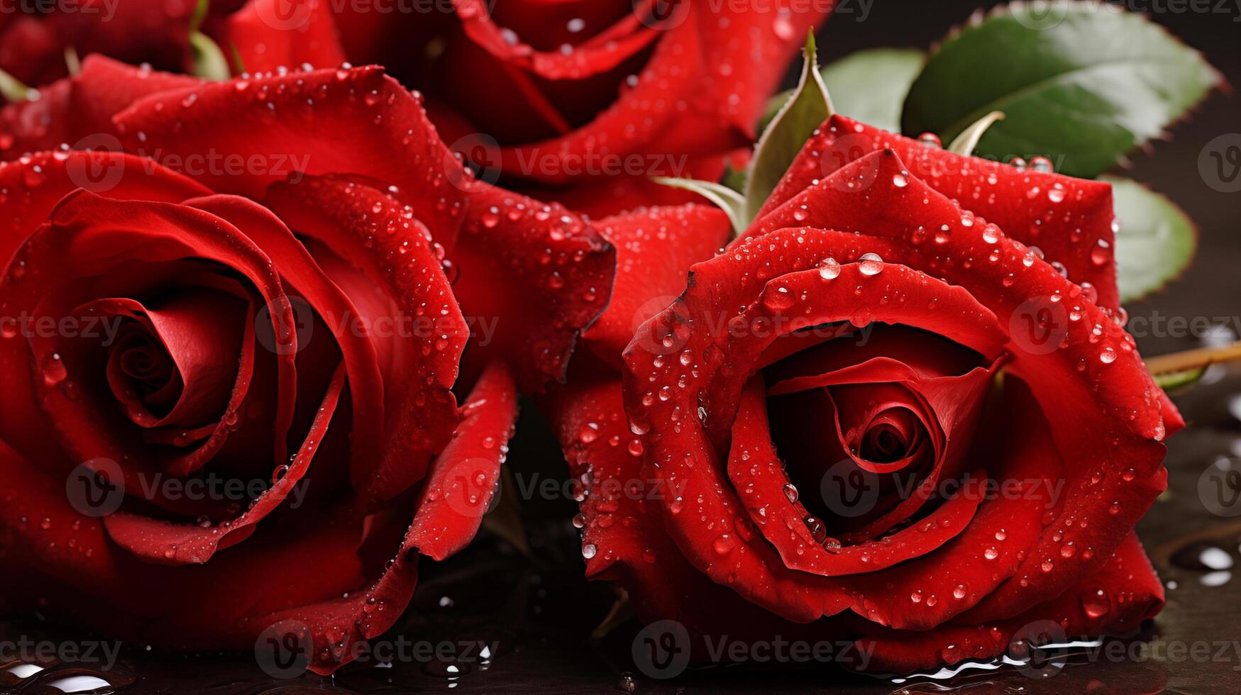 ai gegenereerd rood rozen met water druppels detailopname foto