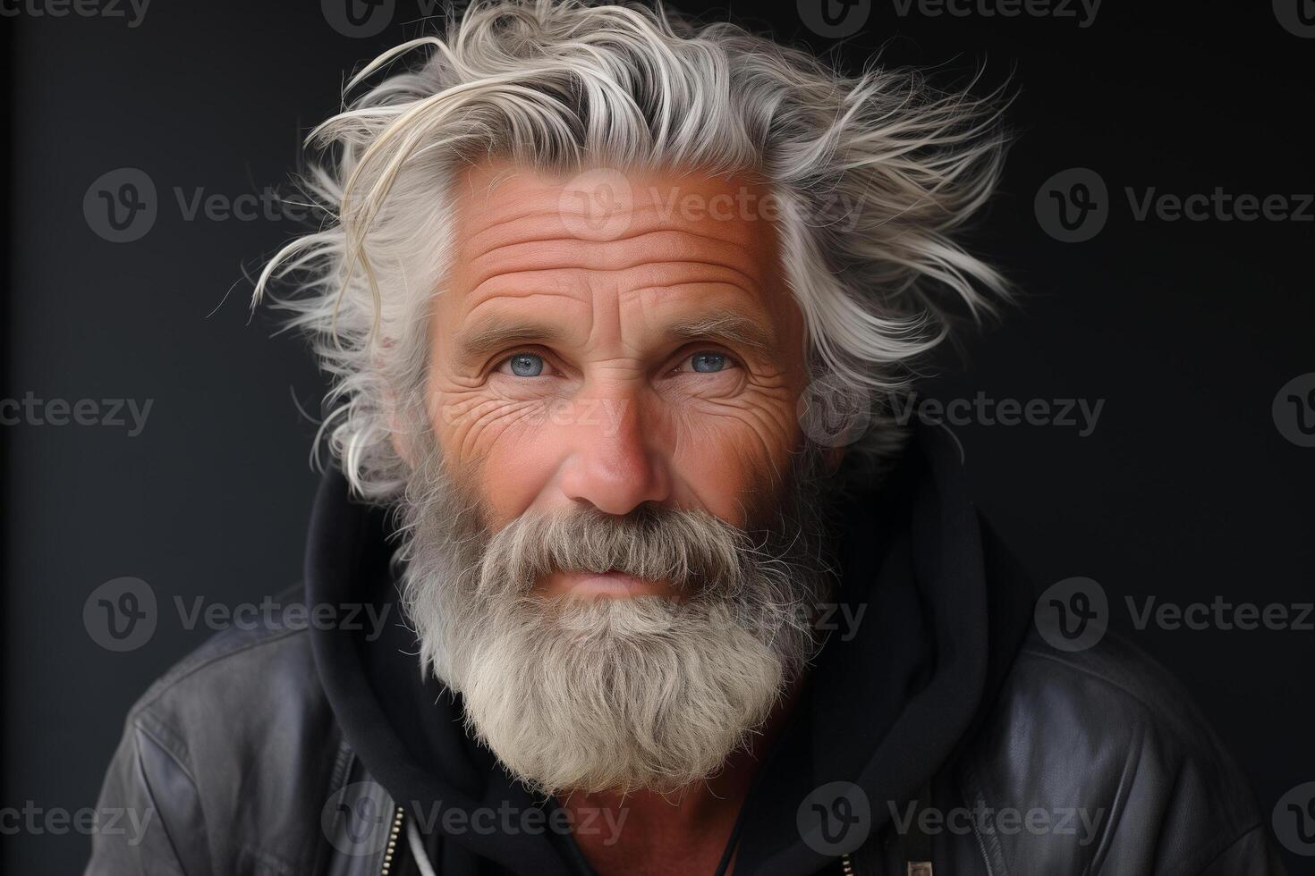 ai gegenereerd onderscheiden senior Mens met zilver haar- en baard foto