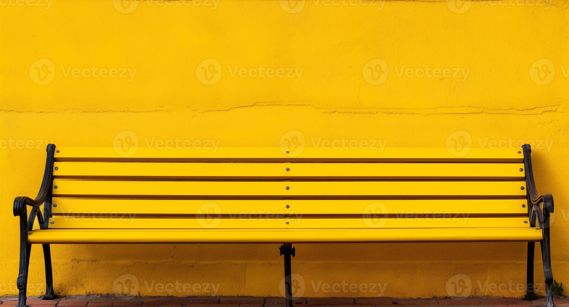 ai gegenereerd openbaar geel bank tegen solide muur, geschikt voor stedelijk ontwerp en eenvoud foto