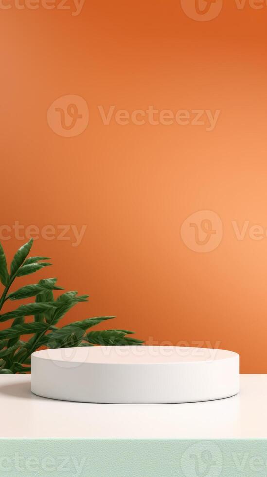 ai gegenereerd wit en oranje toon podium voor hoge impact Product enscenering foto