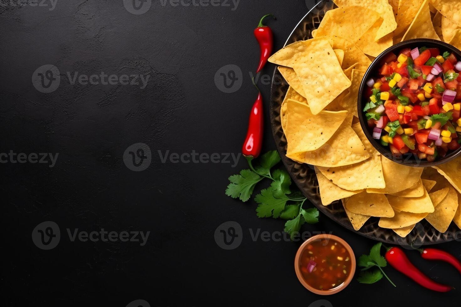 ai gegenereerd top visie vers Mexicaans voedsel met nacho's kopiëren ruimte generatief ai foto