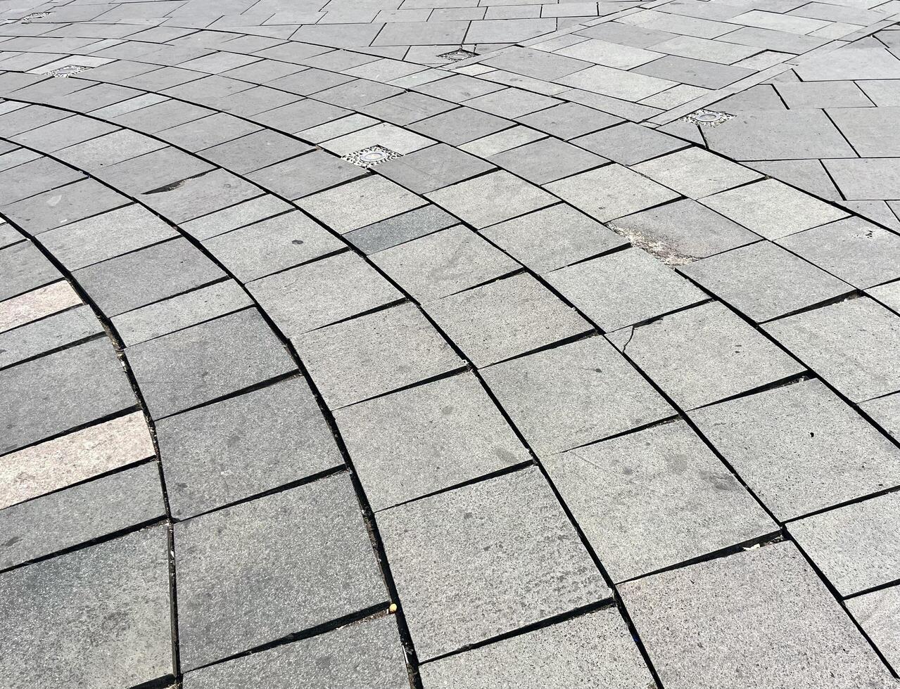 Nee mensen of tekst buitenshuis grond steen vloeren fotografie. leeg kopiëren uit elkaar geplaatst keien steen cement kant wandelen patroon geïsoleerd Aan horizontaal verhouding achtergrond. foto