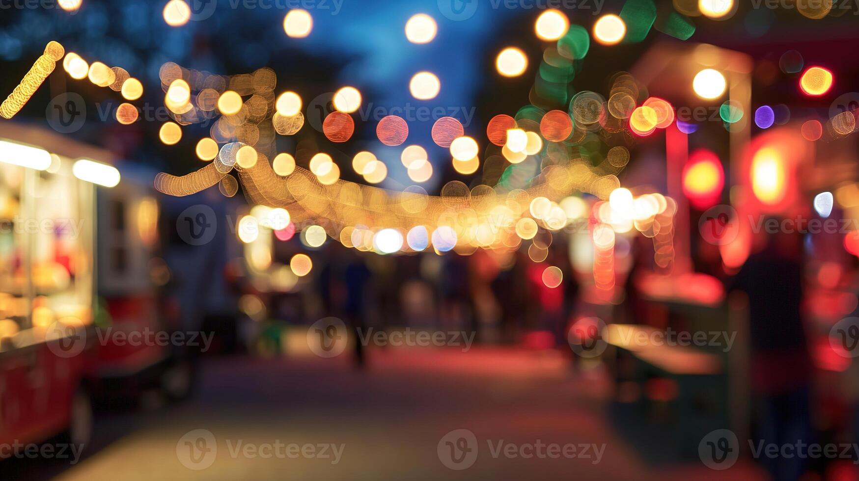 ai gegenereerd generatief ai, voedsel vrachtauto straat festival, wazig lichten achtergrond, sfeervol bokeh, gedempt kleuren foto