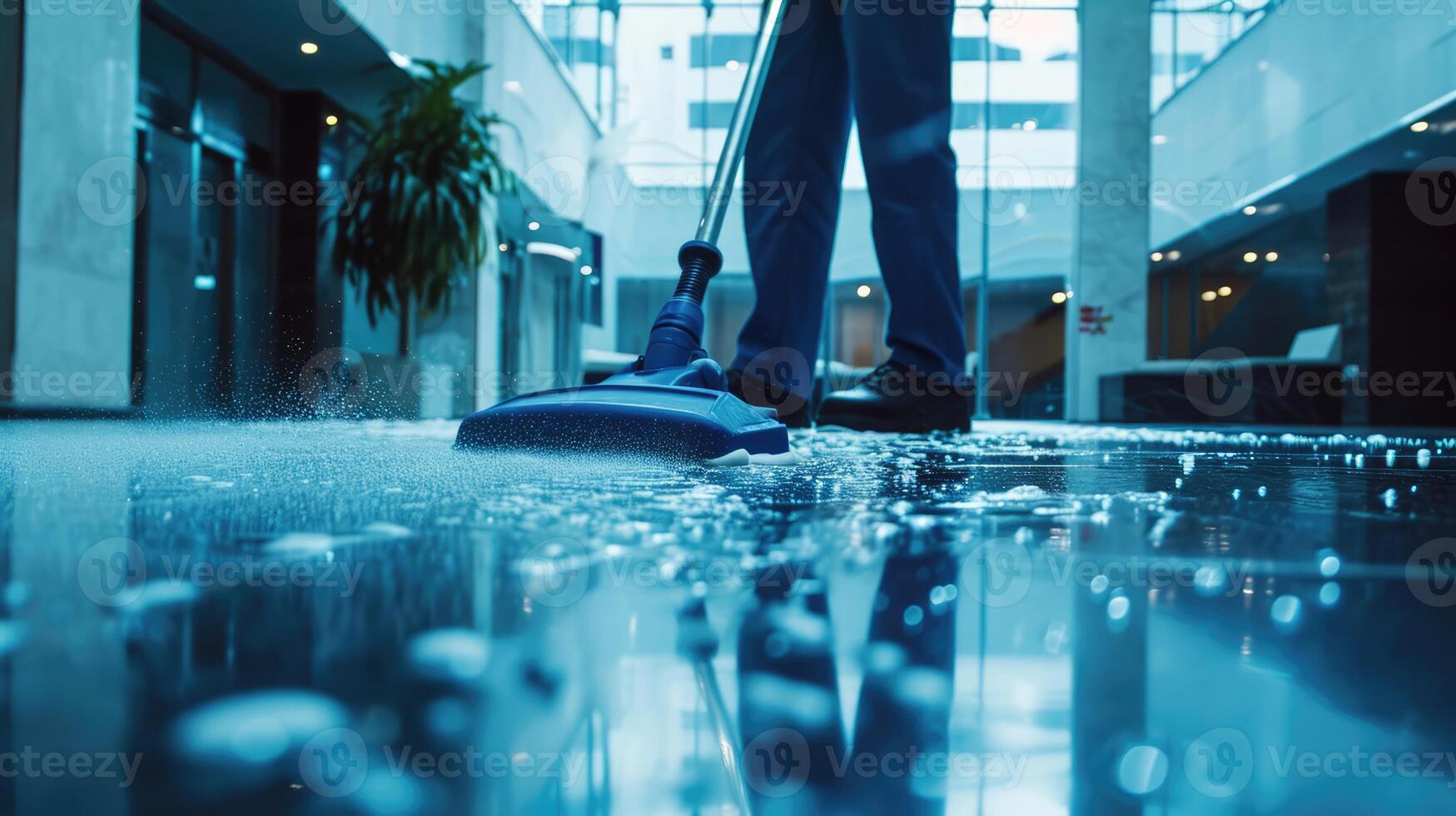 ai gegenereerd generatief ai, huishouding, schoonmaak, persoon met een dweilen naar schoon de vloer. kantoor of huiselijk arbeider, schoonmaakster en huisvrouw foto