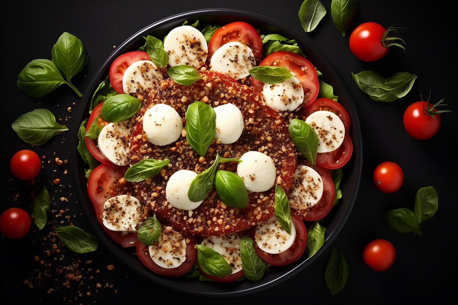 ai gegenereerd caprese salade met Mozzarella en quinoa hoog eiwit salade foto